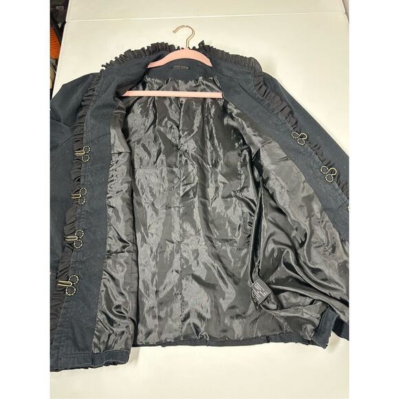 Simon Chang Denim Wear Women’s Bohemian Black Jacket Ruffle Satin Trim Sz20 Note - Picture 15 of 15
